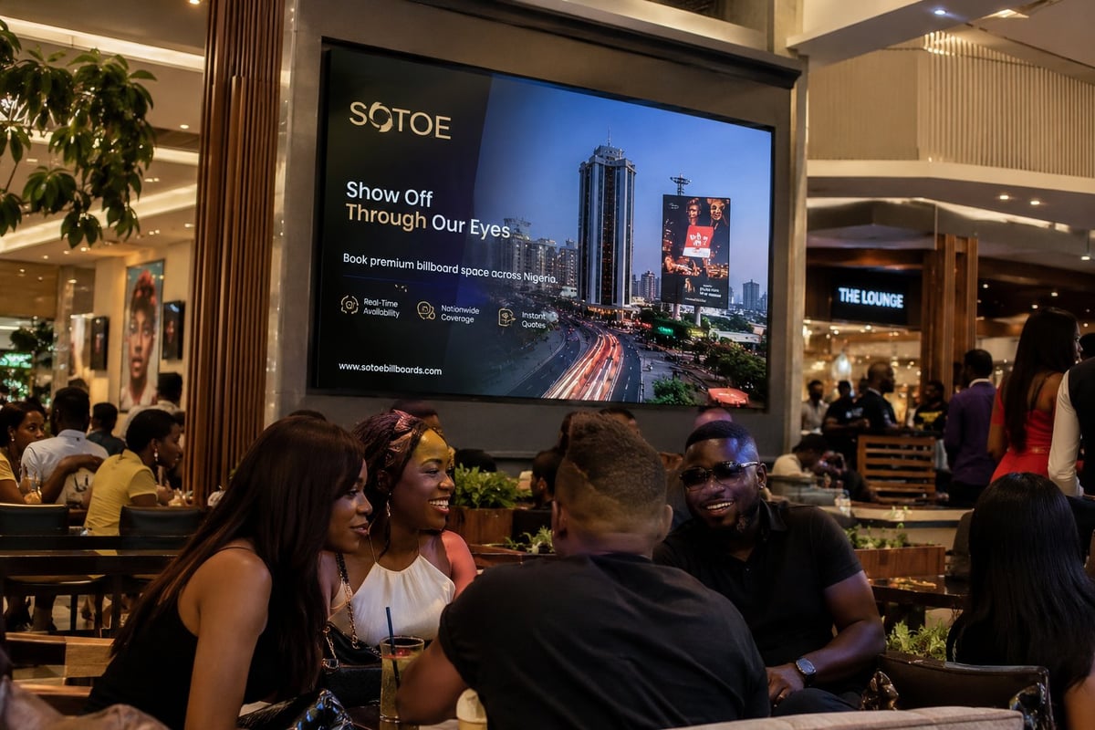 Guests at Esporta in Ikeja GRA watching the SOTOE Media indoor digital billboard